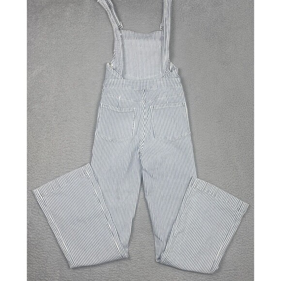 FRAME Denim Overalls XS Blue Wht Stripe Flared Leg Adjustable Straps Utility - Picture 6 of 12